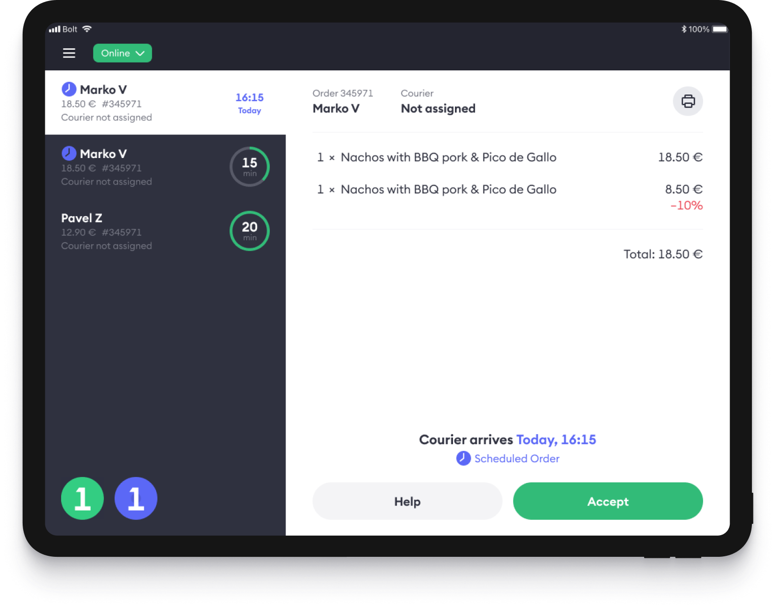 Interface of Bolt Merchant app