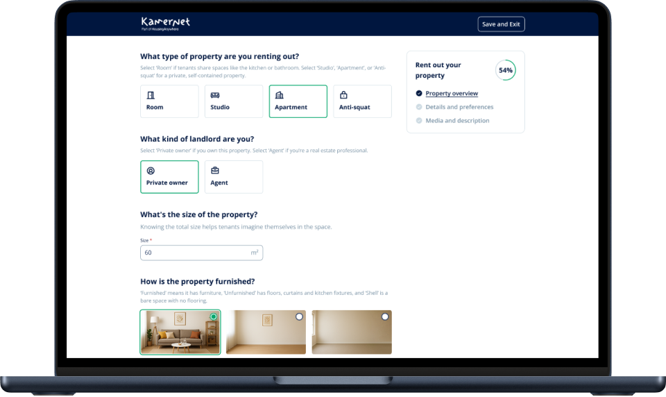 Kamernet listing creation screen